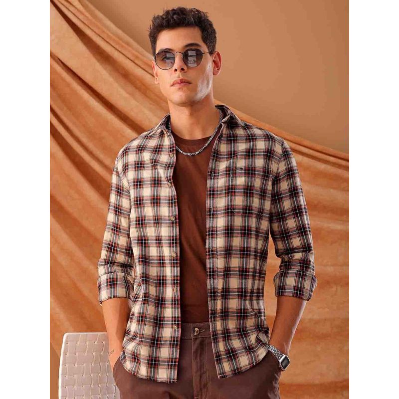 The Indian Garage Co Men's Slim Fit Checkered Casual Shirt (S)