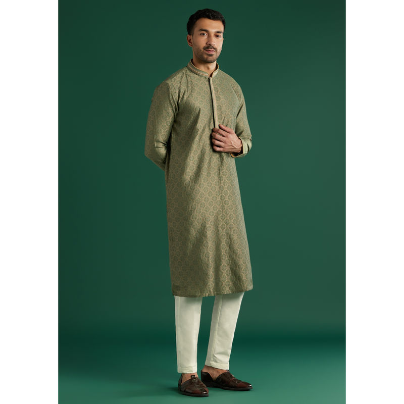 KALKI FASHION Green Silk Kurta with Pant (XL)