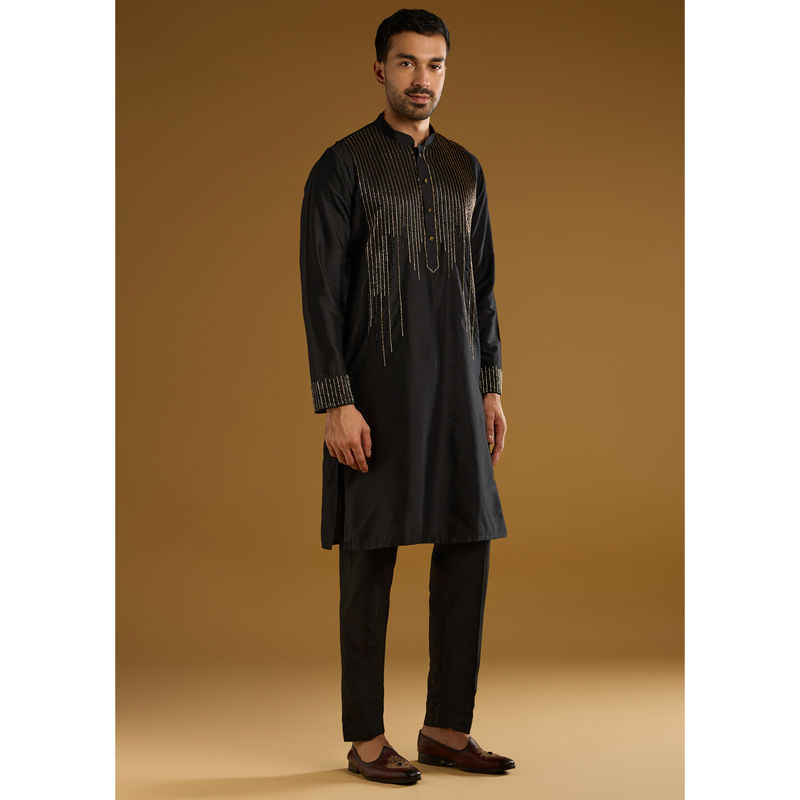 KALKI FASHION Black Banarasi Silk Kurta with Pant (XL)