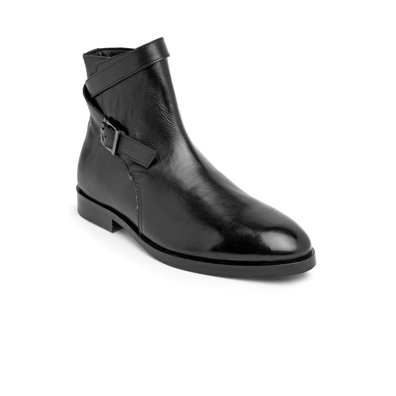 Teakwood Leathers Men Black Solid Geniune Leather Mid-top Flat Boots - Euro 41