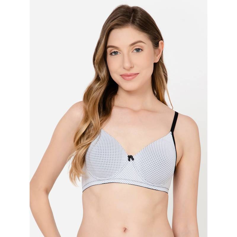 Clovia Padded Non-Wired Full Cup Polka Dot Print T-Shirt Bra In White (40B)
