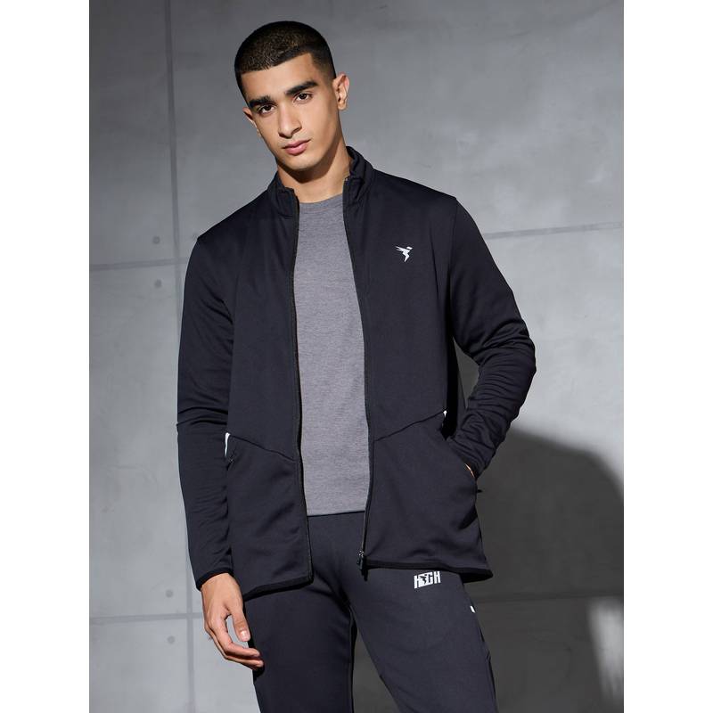 Technosport Men Solid Slim Fit High Neck Sports Black Jacket (M)