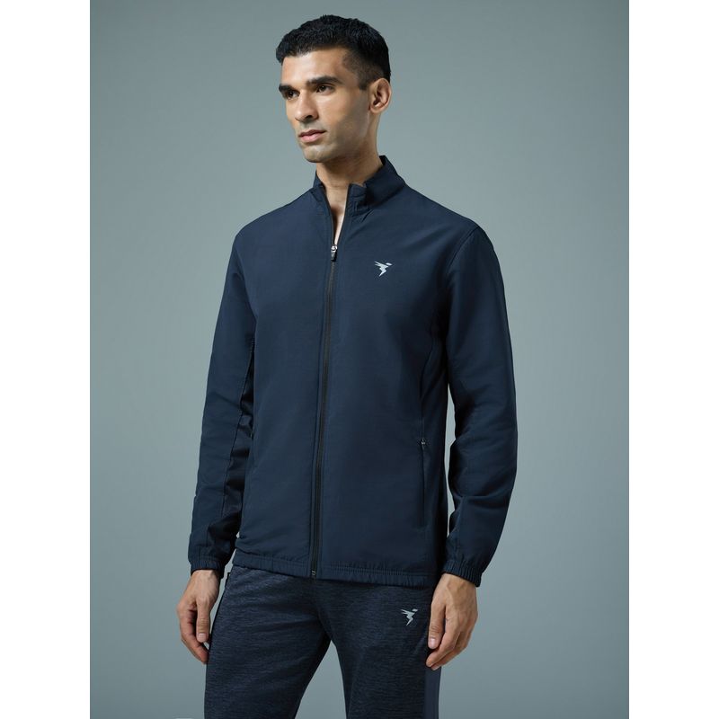 Technosport Men Solid Slim Fit Mock Neck Sports Blue Jacket (XL)