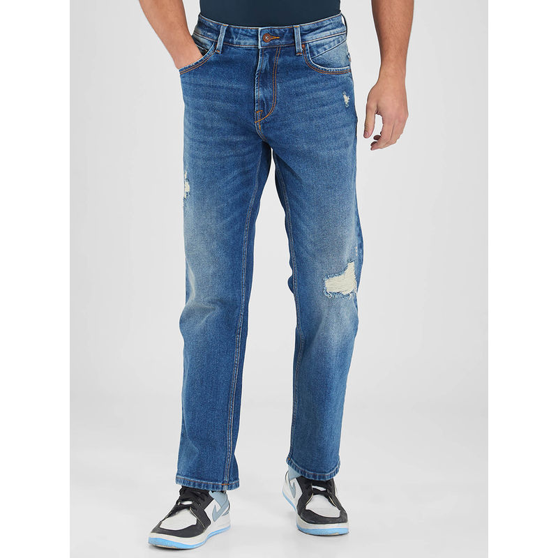 Spykar Mens Blue Comfort Fit Mid Rise Straight Jeans (34)