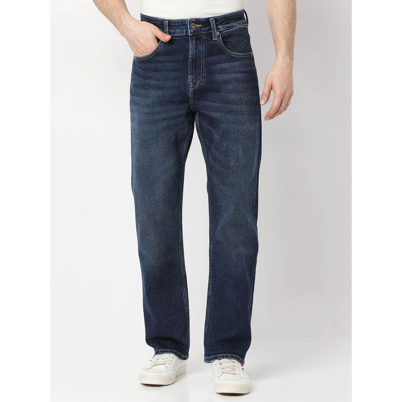 Spykar Mens Navy Blue Chico Comfort Fit Mid Rise Cotton Jeans (38)