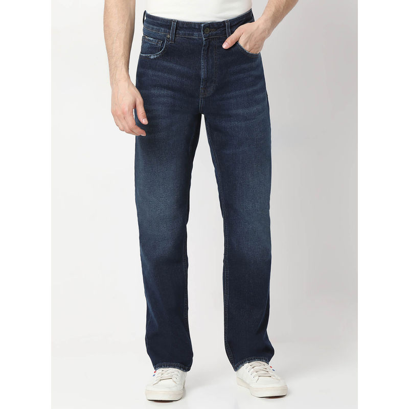 Spykar Mens Navy Blue Comfort Fit Mid Rise Cotton Jeans (34)