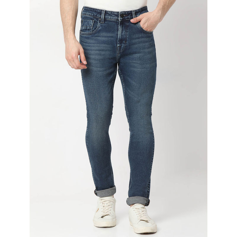 Spykar Mens Dark Blue Slim Fit Mid Rise Cotton Jeans (38)