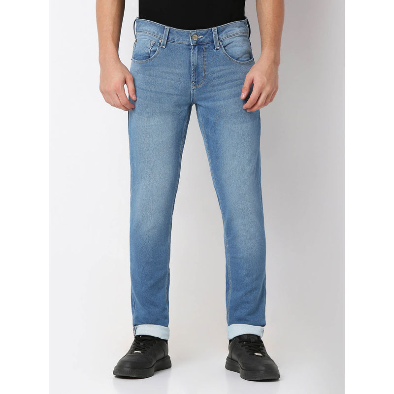 Spykar Mens Light Blue Slim Fit Mid Rise Jeans (38)