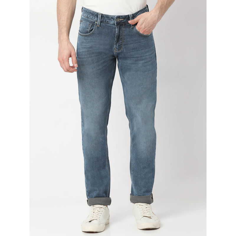 Spykar Mens Blue Slim Fit Mid Rise Cotton Jeans (38)