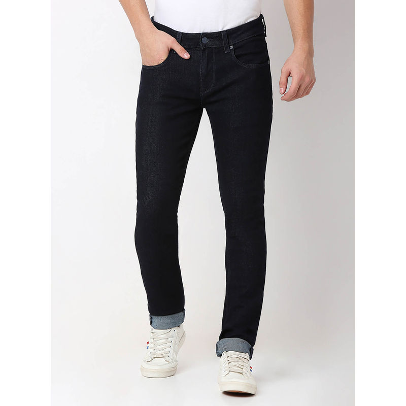Spykar Mens Dark Navy Blue Slim Fit Mid Rise Cotton Jeans (38)