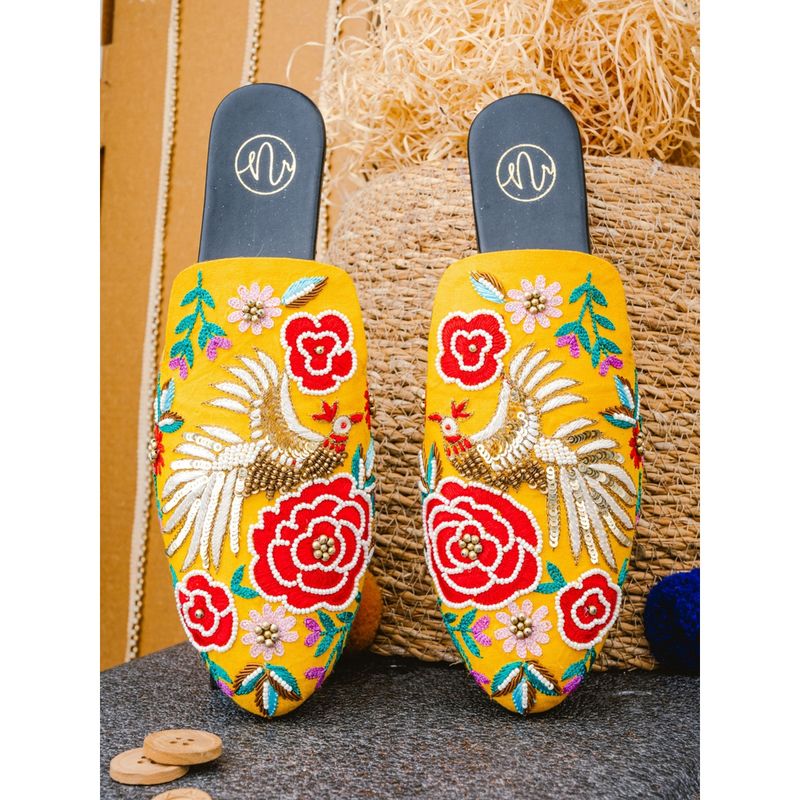 NR BY NIDHI RATHI Sequined Yellow Mules (Euro 36) (EURO 36)