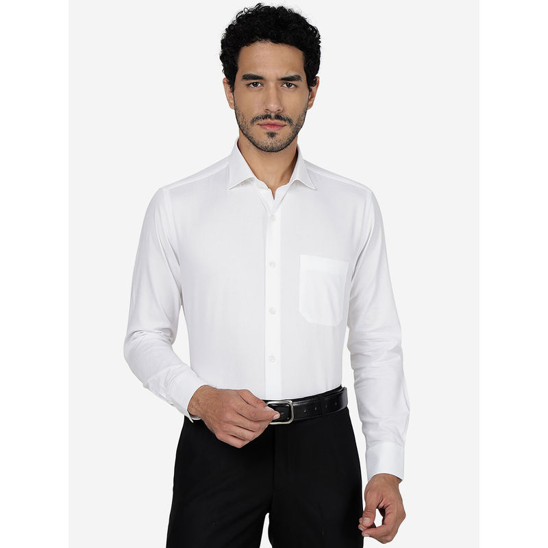 Metal Mens Solid White Slim Fit Formal Shirt (38)
