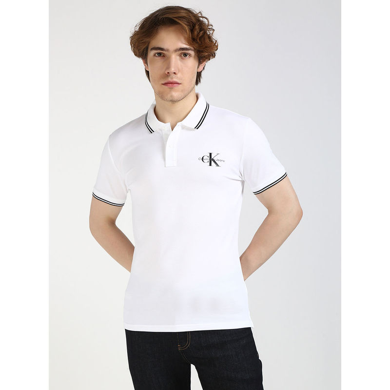Calvin Klein Jeans Men Solid White Polo T-Shirt (M)