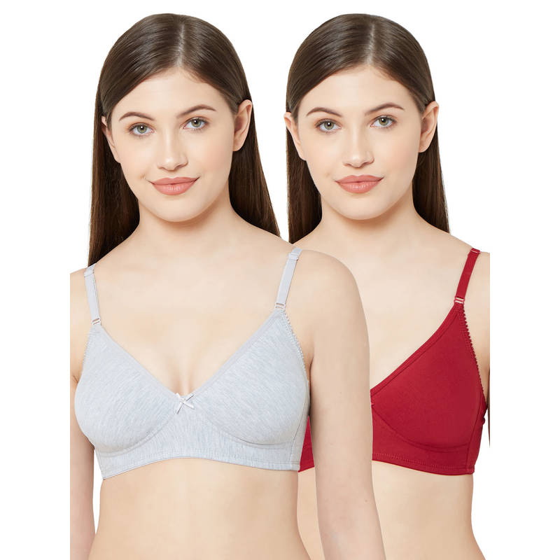 Juliet Womens Non Padded Non Wired Bra Combo Dipti Grey Maroon (34B)