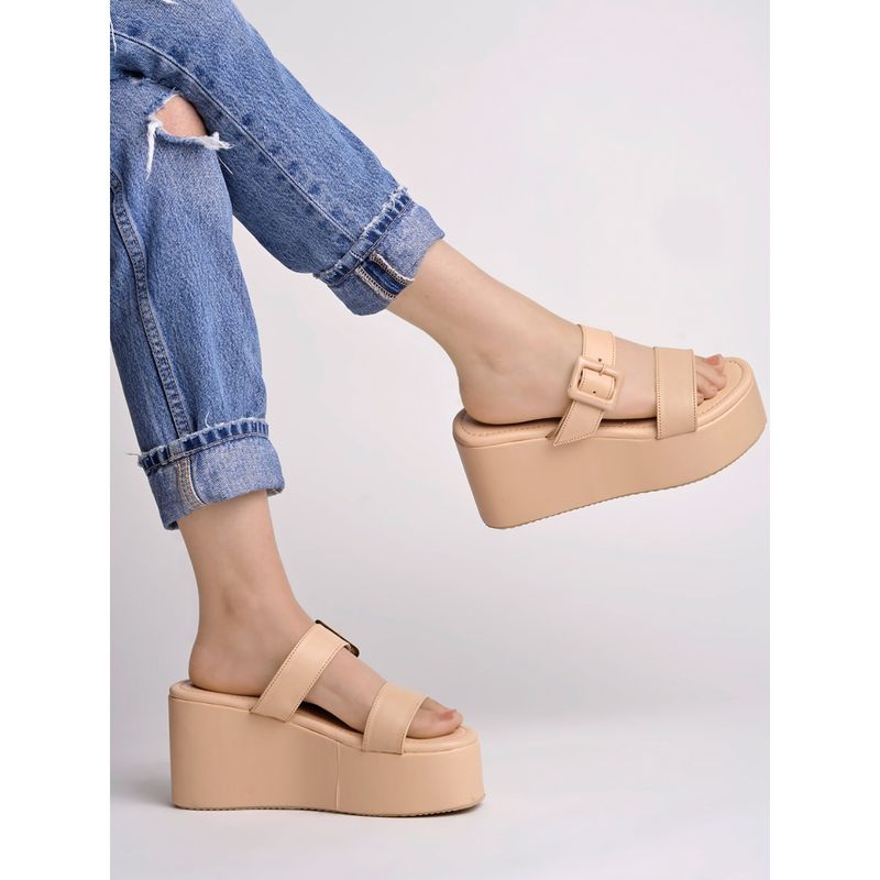 Shoetopia Fashionable Cream Platform Heels for Women and Girls (EURO 37)