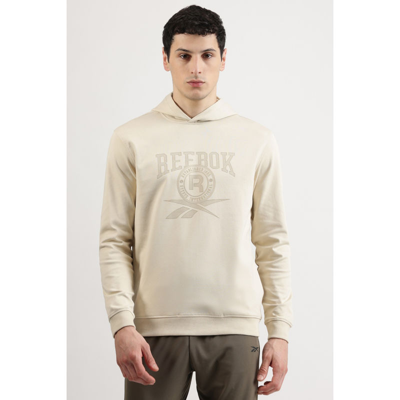 Reebok Men Beige Printed Hoodie (M)