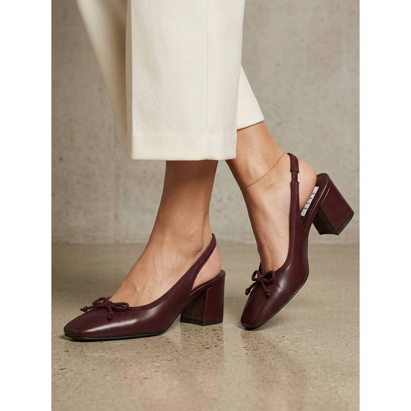 ELLE Women'S Square Toe Block Sandal Heels with Bow Detail-Maroon (EU 36)