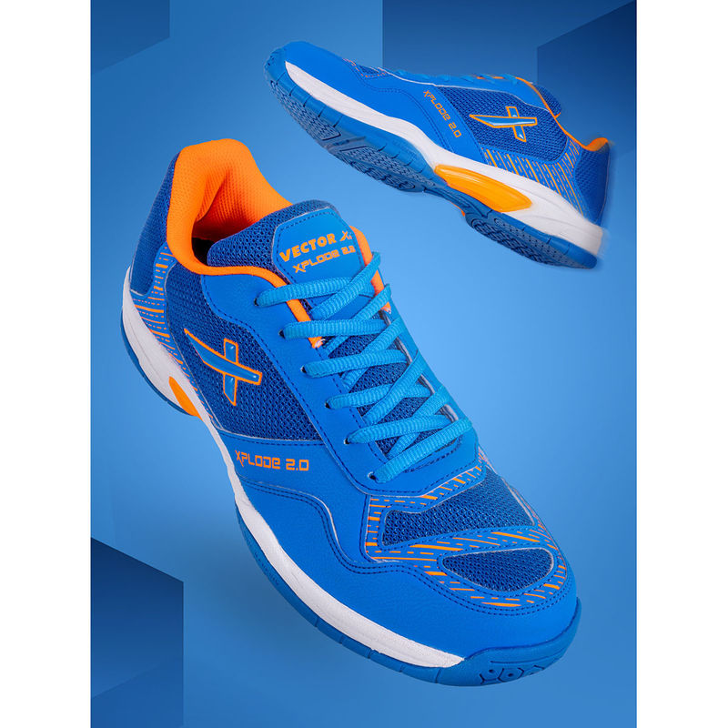 Vector X Unisex Xplode 2.0 Tennis/Badminton Court Shoes Blue & Orange (UK 10)