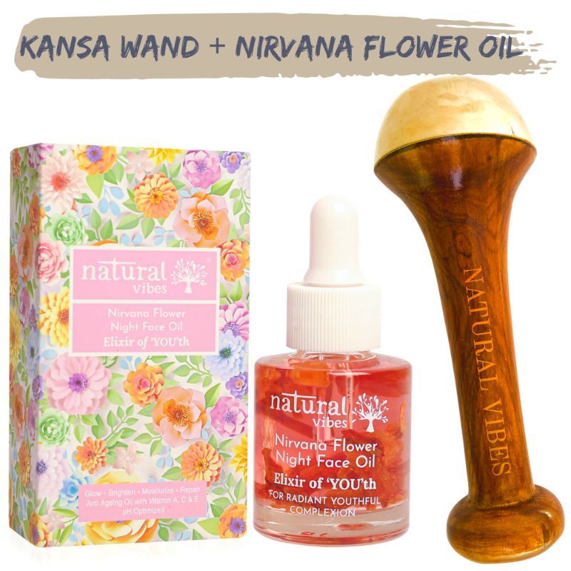 Buy Natural Vibes Kansa Wand Face Roller + Nirvana Anti Ageing Flower
