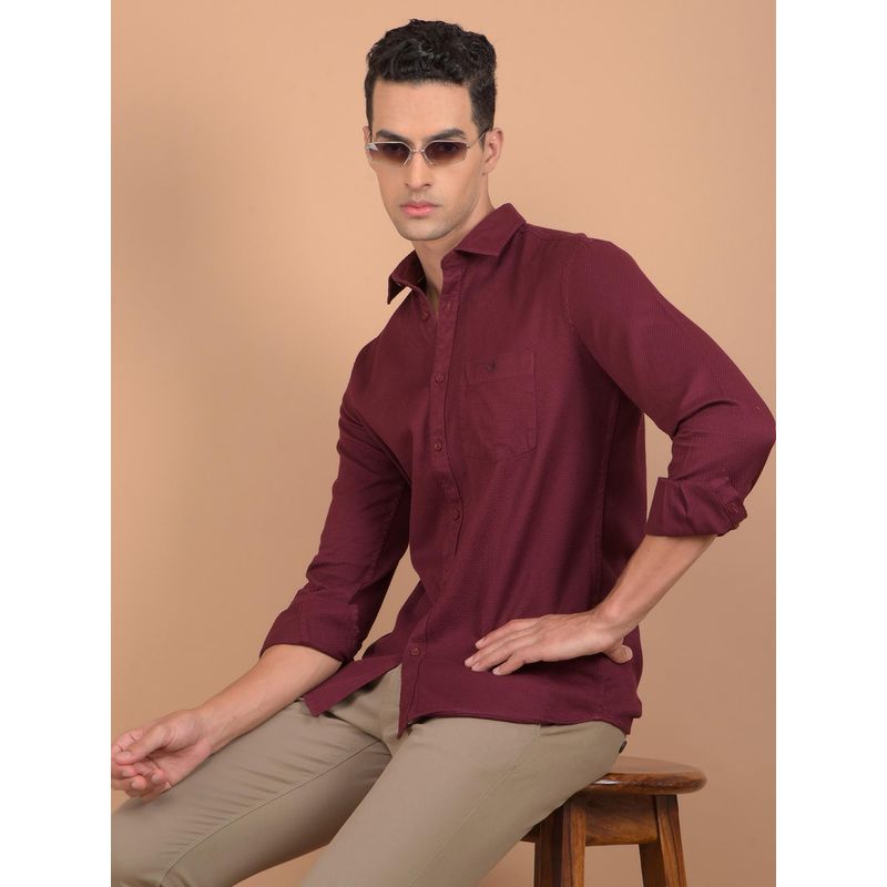 CRIMSOUNE CLUB Mens Maroon Textured Cotton Shirt (L)