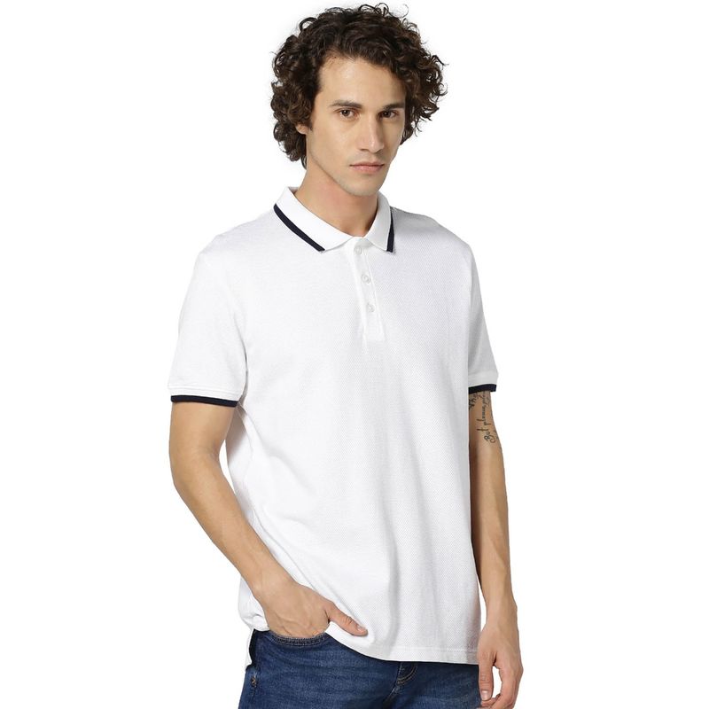 CELIO White Solid Polo T-Shirt (S)