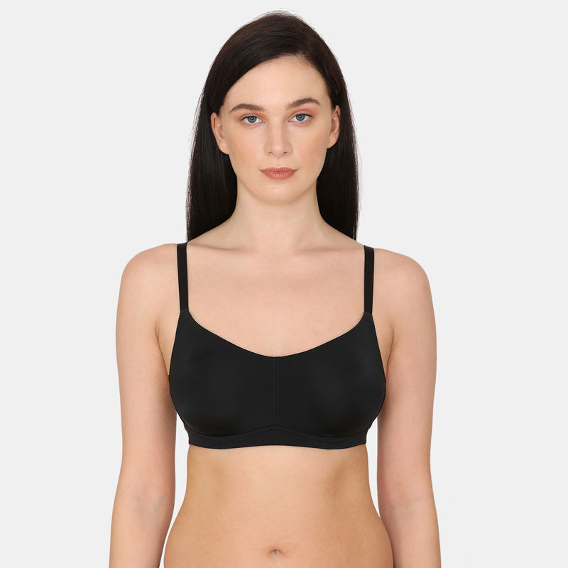 Zivame Copper Infused Double Layered Non-Wired 3/4Th Coverage T-Shirt Bra - Anthracite - Black (36B)