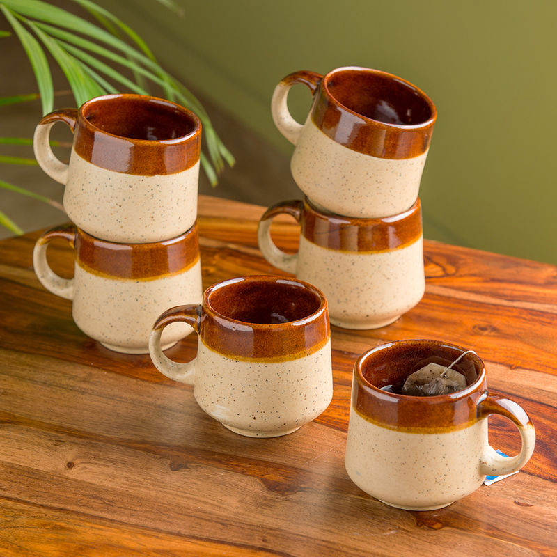 ExclusiveLane Cocoa Sips' Handglazed Studio Pottery Coffee & Tea Cups In Ceramic (Set of 6) Buy