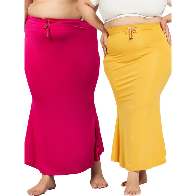 Secrets By ZeroKaata Pink and Yellow Solid Saree Petticoat (Pack of 2) (L)