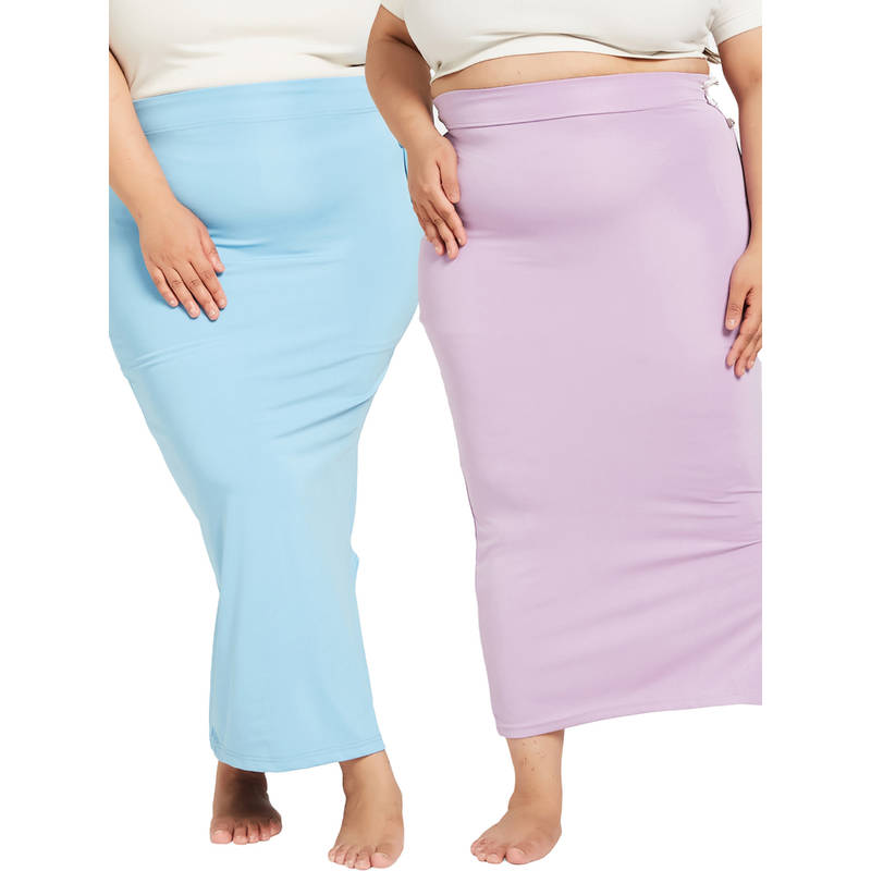 Secrets By ZeroKaata Lavender and Blue Solid Saree Petticoat (Pack of 2) (L)