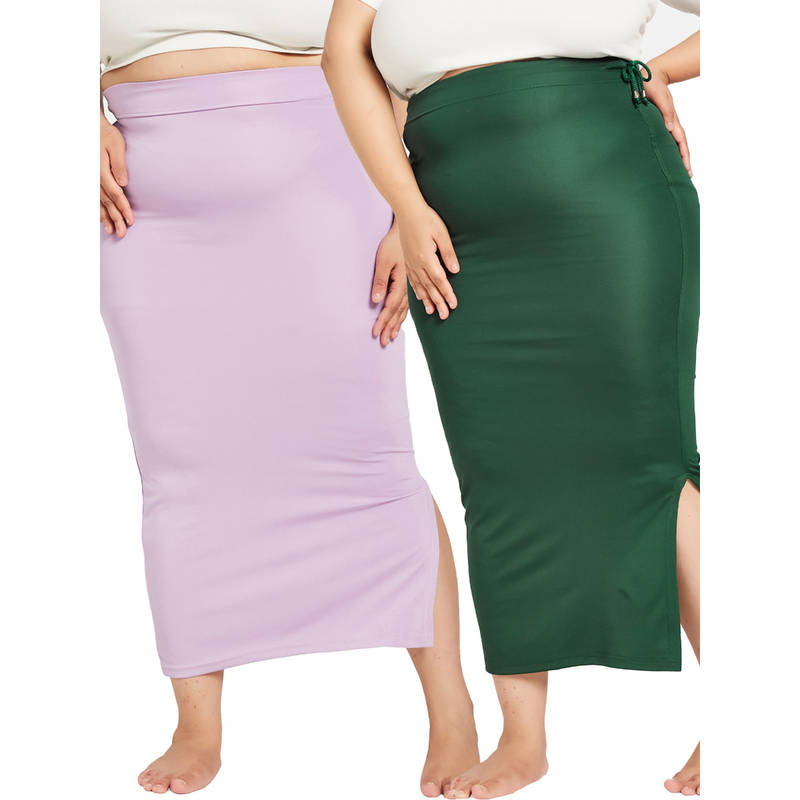 Secrets By ZeroKaata Green and Lavender Solid Saree Petticoat (Pack of 2) (7XL)