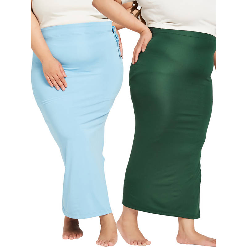 Secrets By ZeroKaata Green and Blue Solid Saree Petticoat (Pack of 2) (8XL)