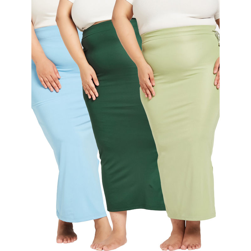 Secrets By ZeroKaata Green and Blue Solid Saree Petticoat (Pack of 3) (L)