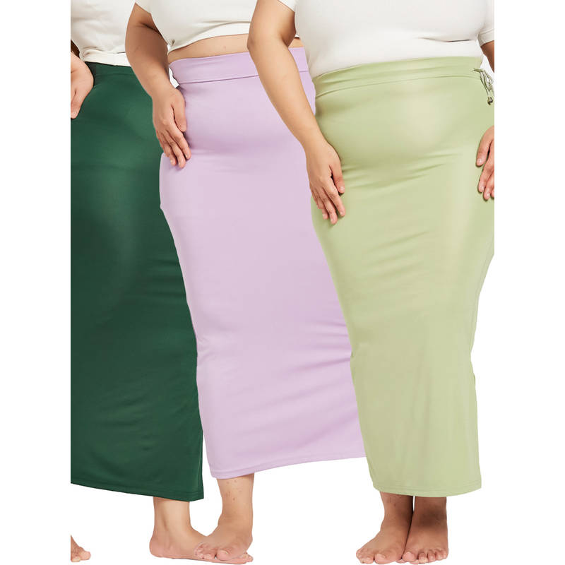 Secrets By ZeroKaata Green and Lavender Solid Saree Petticoat (Pack of 3) (L)