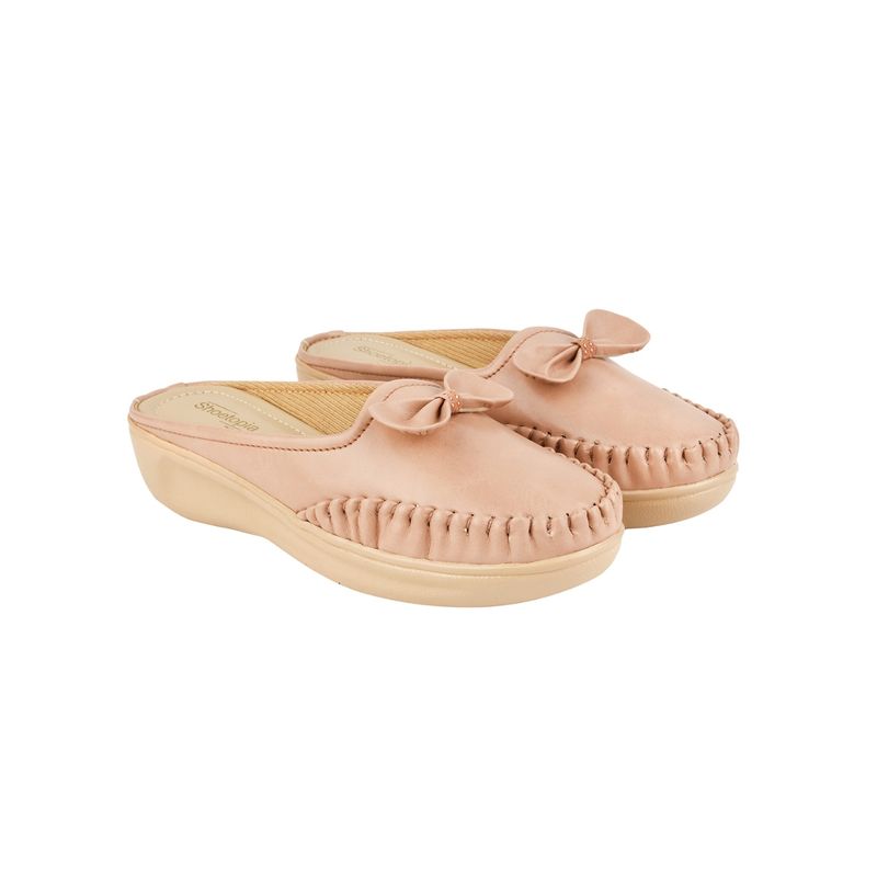 Shoetopia Upper Bow Detailed Peach Slip On Loafers for Women & Girls (EURO 39)