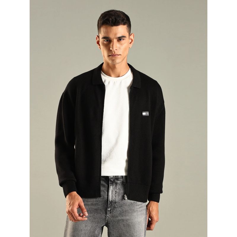 Tommy Hilfiger Black Solid Relaxed Fit Cotton Jacket (S)