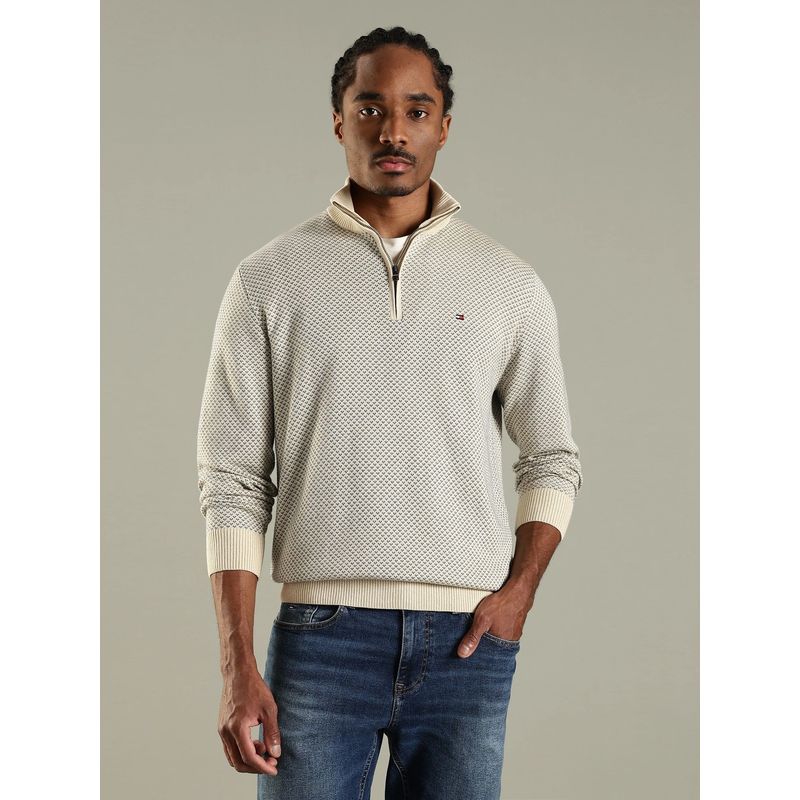 Tommy Hilfiger Cream Texture Regular Fit Cotton Sweatshirt (S)