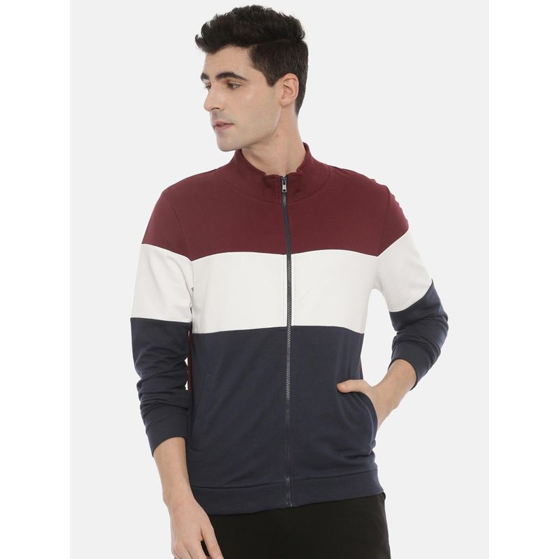 3PIN Men Red & Blue Colourblocked Sweatshirt (M)