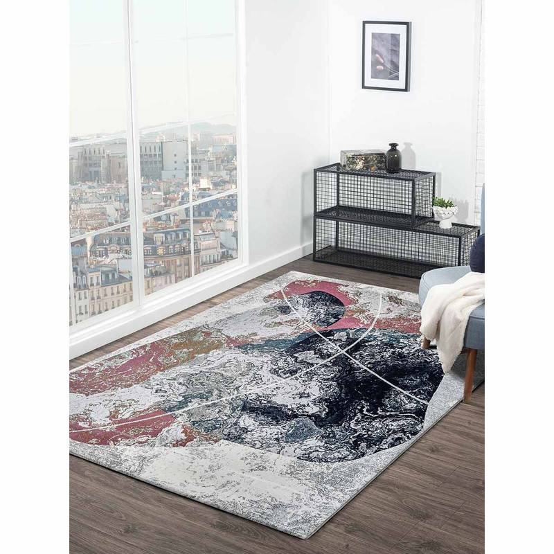 OBSESSIONS Pink and Blue Polypropylene Abstract Carpet (4X9 Feet) (4X6 Feet)