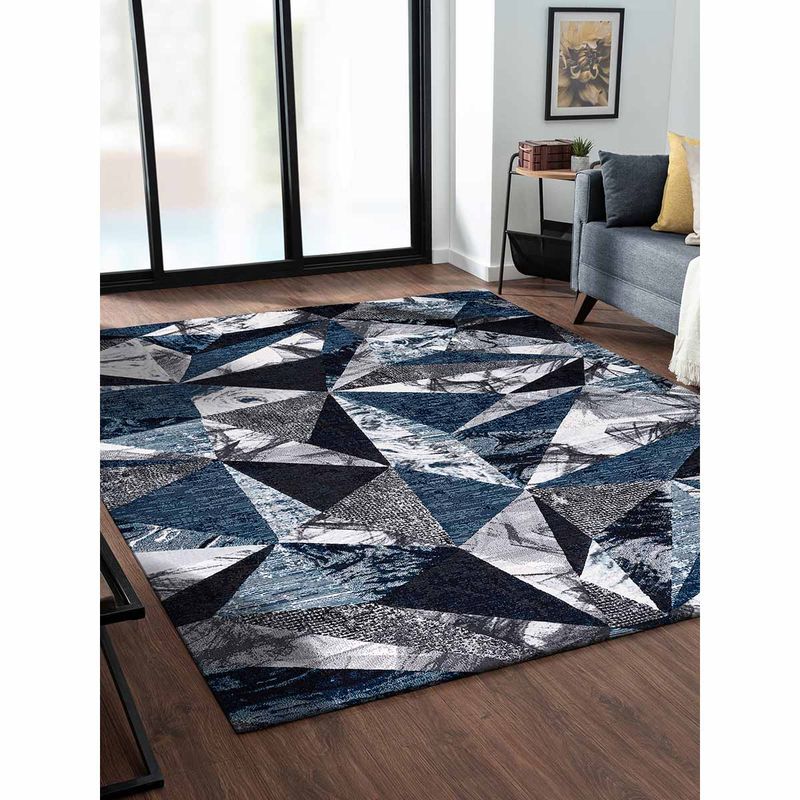 OBSESSIONS Navy Blue Polypropylene Geometric Carpet (4X6 Feet)