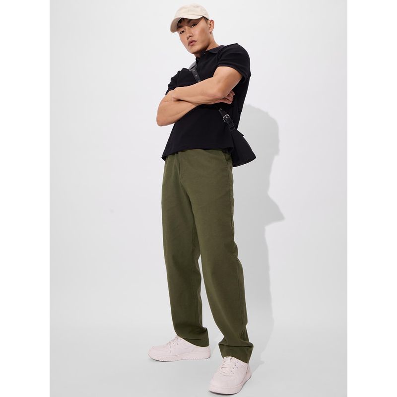 The Souled Store Olive Green Cotton Linen Pants (32)