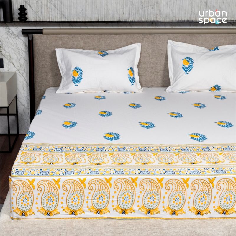 Buy Urban Space Regal 200 Tc Cotton Bedsheets with Pillow Cover Yellow