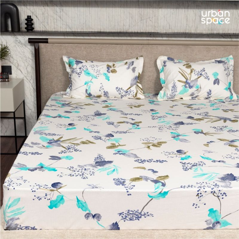 Urban Space Regal 200 Tc Cotton Bedsheets with Pillow Cover Blue (Queen)