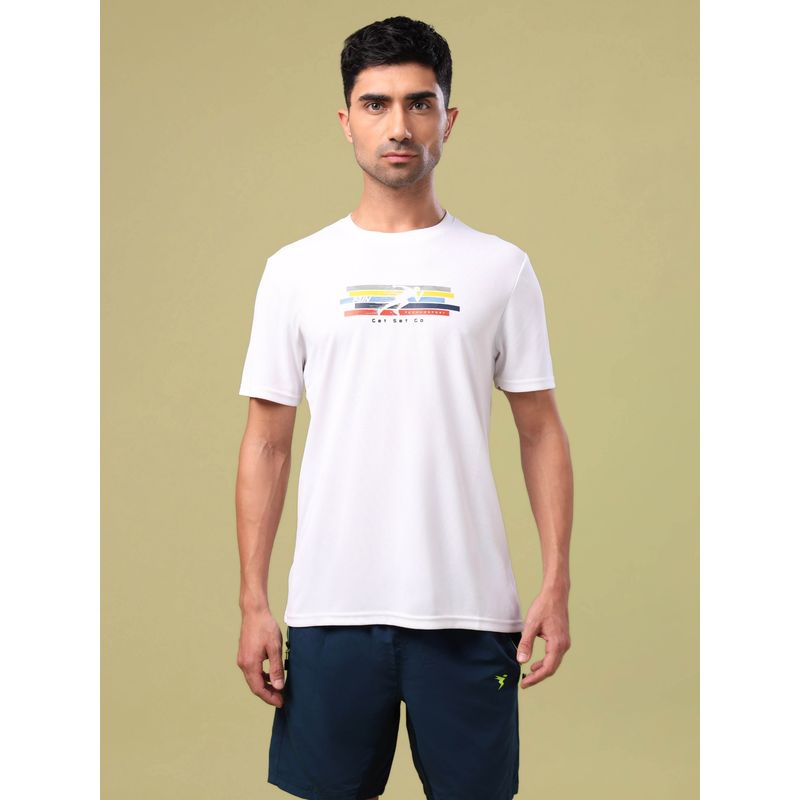 Technosport White Polyester Round Neck Half Sleeves T-Shirt (M)