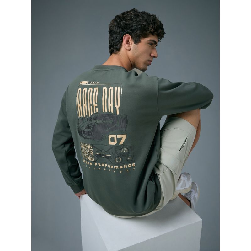 Technosport Olive Polyester Crew Neck Full Sleeves Sweatshirt (M)