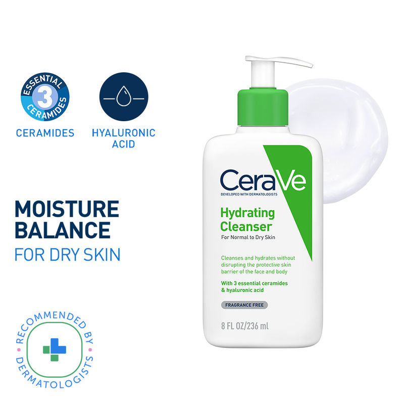CeraVe Hydrating Cleanser Non-Foaming Face Wash for Dry Skin with Ceramides & Hyaluronic Acid