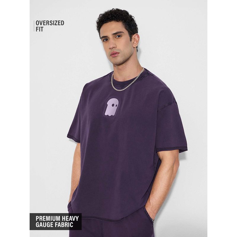 The Souled Store Purple Solid Oversized Fit T-Shirt (XL)