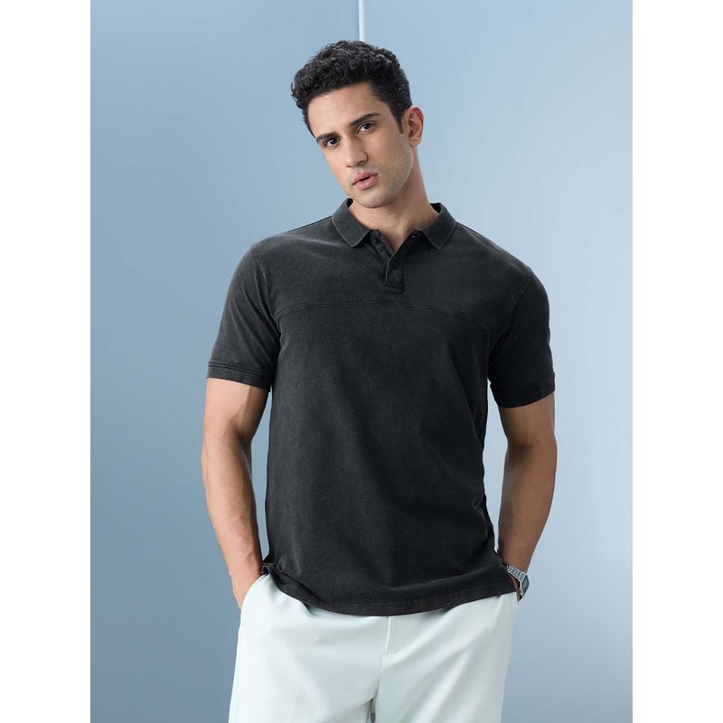 The Souled Store Charcoal Solid Regular Fit Polo T-Shirt (M)
