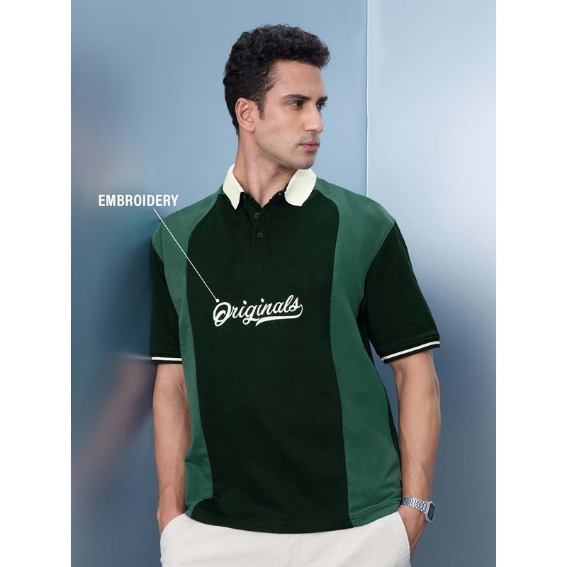 Buy The Souled Store Green Colorblock Oversized Fit Polo T-Shirt