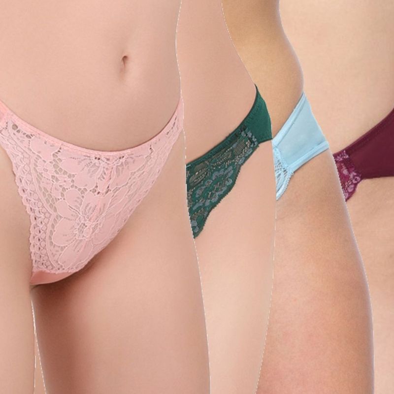 Curwish Lacy Wonders - Lace Panty - Multi-Color (Pack of 4) (L)