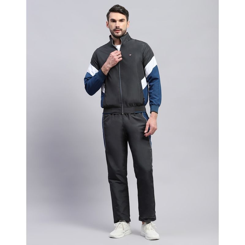 Monte Carlo Mens Solid Grey Band Collar Full Sleeve Tracksuit (Set of 2) (3XL)